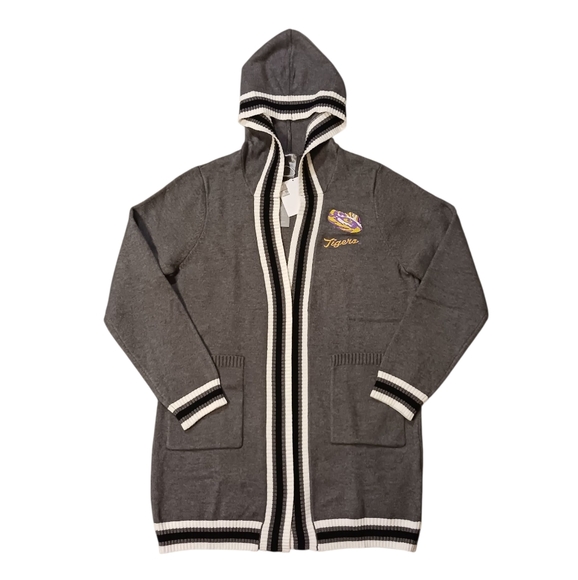 Womens LSU Tigers Gameday Couture Grey Stripe Hoodie Cardigan - Picture 1 of 16